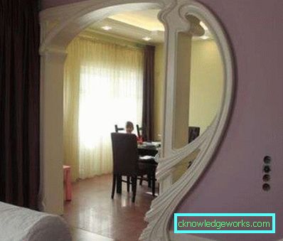Návrh interiéru oblúk sadrokartónu v kuchyni foto
