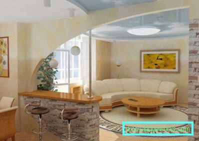 Návrh interiéru oblúk sadrokartónu v kuchyni foto