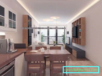 Kuchyňa dizajn obývacia izba 30 m2 - fotografie interiérov